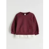 LCW Kids Bordo Bisiklet Yaka Çiçek Aplikeli Kız Çocuk Sweatshirt