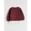 LCW Kids Bordo Bisiklet Yaka Çiçek Aplikeli Kız Çocuk Sweatshirt