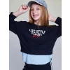 LCW Kids Lacivert Bisiklet Yaka Baskılı Kız Çocuk Sweatshirt