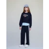 LCW Kids Lacivert Bisiklet Yaka Baskılı Kız Çocuk Sweatshirt