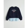 LCW Kids Lacivert Bisiklet Yaka Baskılı Kız Çocuk Sweatshirt