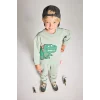 Defacto F5070A5KH434 Haki Erkek Bebek 2li Takım 3D Dinozor Baskılı Sweatshirt Eşofman Altı
