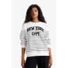 Defacto F7884AXER105 Ekru Relax Fit Bisiklet Yaka Çizgili Baskılı Sweatshirt