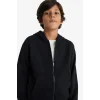 Defacto T7468A6BK81 Siyah Erkek Çocuk Kapüşonlu Okul Fermuarlı Sweatshirt