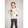 Defacto F4857A5ER134 Ekru Kız Bebek 2li Takım Baskılı Sweatshirt İspanyol Paça Tayt