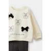 Defacto F4857A5ER134 Ekru Kız Bebek 2li Takım Baskılı Sweatshirt İspanyol Paça Tayt