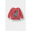 Defacto F4531A5BR116 Bordo Erkek Bebek Bisiklet Yaka Dinozor Baskılı İçi Yumuşak Tüylü Sweatshirt