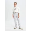 Defacto Y1226 Gri Kız Çocuk Gri Standart Fit Beli Paçası Lastikli Okul Jogger Eşofman Altı
