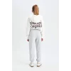 Defacto Y1226 Gri Kız Çocuk Gri Standart Fit Beli Paçası Lastikli Okul Jogger Eşofman Altı