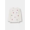 Defacto F4861A5ER105 Ekru Kız Bebek Bisiklet Yaka Desenli Uzun Kollu Tişört