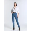 LCW Jeans Indigo Beli Kemerli Mom Fit Kadın Jean Pantolon