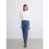 LCW Jeans Indigo Beli Kemerli Mom Fit Kadın Jean Pantolon