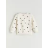 LCW Kids Ekru Bebe Yaka Çiçek Baskılı Kız Çocuk Sweatshirt