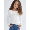 LCW Kids Ekru Yaka Detaylı Penye Kız Çocuk Tişört