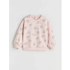 LCW Kids Pembe Bisiklet Yaka Kalp Baskılı Kız Çocuk Sweatshirt