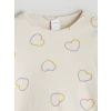 LCW Kids Ekru Kalp Baskılı Fırfırlı Kız Çocuk Tişört