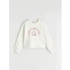 LCW Kids Ekru Bisiklet Yaka Baskılı Kız Çocuk Sweatshirt