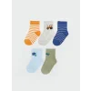 LCW baby Mavi Baskılı Erkek Bebek Soket Çorap 5li