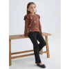 LCW Kids Kahverengi Bisiklet Yaka Çiçek Nakışlı Kız Çocuk Tişört