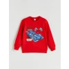 LCW Kids Kirmizi Bisiklet Yaka Baskılı Uzun Kollu Erkek Çocuk Sweatshirt