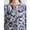 LCWAIKIKI Classic Mavi Bağlamalı Yaka Çiçekli Kadın Bluz