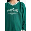 Defacto F7583A8GN651 Yeşil Kız Çocuk Oversize Geniş Kalıp V Yaka Baskılı Okul Sweatshirt