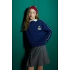 Defacto F2250A8NV42 Lacivert Kız Çocuk Oversize Geniş Kalıp Bisiklet Yaka Baskılı Sweatshirt