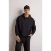 Defacto E9308AXBK81 Siyah Boxy Fit Kapüşonlu Kanguru Cepli Jakarlı Sweatshirt