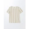 LCW Vision Bej Bisiklet Yaka Çizgili Kısa Kollu Erkek Çocuk Tişört