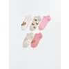 LCW Kids Ekru Ayı Teddy Desenli Kız Çocuk Patik Çorap 5li