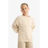 Defacto E6755A8ER230 Ekru Kız Çocuk Oversize Geniş Kalıp Bisiklet Yaka Baskılı Sweatshirt
