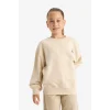 Defacto E6755A8ER230 Ekru Kız Çocuk Oversize Geniş Kalıp Bisiklet Yaka Baskılı Sweatshirt