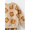 Defacto F0214A5BG775 Bej Erkek Bebek 2li Takım Desenli Sweatshirt Eşofman Altı