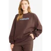 Defacto G1823AXBN267 Kahve Oversize Geniş Kalıp Bisiklet Yaka Baskılı Sweatshirt