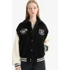 Defacto E9837AXBK81 Siyah Coool Oversize Geniş Kalıp Polo Yaka Pelüş Bomber Ceket