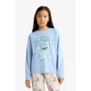 Defacto F7357A8BE768 Mavi Kız Çocuk Disney Lilo & Stitch Pijama Takımı Uzun Kollu Üst Uzun Alt
