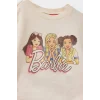 Defacto F0528A5PN161 Pembe Kız Bebek Barbie 2li Takım Sweatshirt Tayt