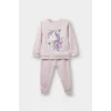Defacto F0541A5PN38 Pembe Kız Bebek 2li Takım Unicorn Baskılı İçi Yumuşak Tüylü Sweatshirt Eşofman Altı