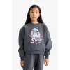 Defacto G1020A8AR31 Antrasit Kız Çocuk Disney Lilo & Stitch 2li Takım Sweatshirt Eşofman Altı