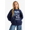 Defacto E6755A8NV241 Lacivert Kız Çocuk Oversize Geniş Kalıp Bisiklet Yaka Baskılı Sweatshirt