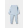 Defacto F0548A5BE343 Mavi Kız Bebek 2li Takım Baskılı İçi Yumuşak Tüylü Sweatshirt Eşofman Altı