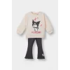 Defacto F5013A5PN701 Pembe Kız Bebek Kuromi 2li Takım Sweatshirt Tayt