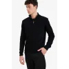 Defacto A5184AXBK27 Siyah Standart Fit Normal Kesim Dik Yaka Yarım Fermuarlı Basic Düz Triko Kazak