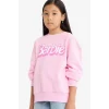 Defacto F1090A8PN666 Pembe Kız Çocuk Barbie Oversize Geniş Kalıp Bisiklet Yaka Sweatshirt