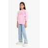 Defacto F1090A8PN666 Pembe Kız Çocuk Barbie Oversize Geniş Kalıp Bisiklet Yaka Sweatshirt