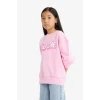 Defacto F1090A8PN666 Pembe Kız Çocuk Barbie Oversize Geniş Kalıp Bisiklet Yaka Sweatshirt
