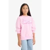 Defacto F1090A8PN666 Pembe Kız Çocuk Barbie Oversize Geniş Kalıp Bisiklet Yaka Sweatshirt