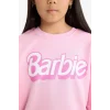 Defacto F1090A8PN666 Pembe Kız Çocuk Barbie Oversize Geniş Kalıp Bisiklet Yaka Sweatshirt