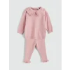 LC WAIKIKI Pembe Bebe Yaka Kız Bebek Triko Sweatshirt ve Tayt 2li