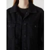 LCW Vision Siyah Gömlek Yaka Oversize Kadın Jean Ceket